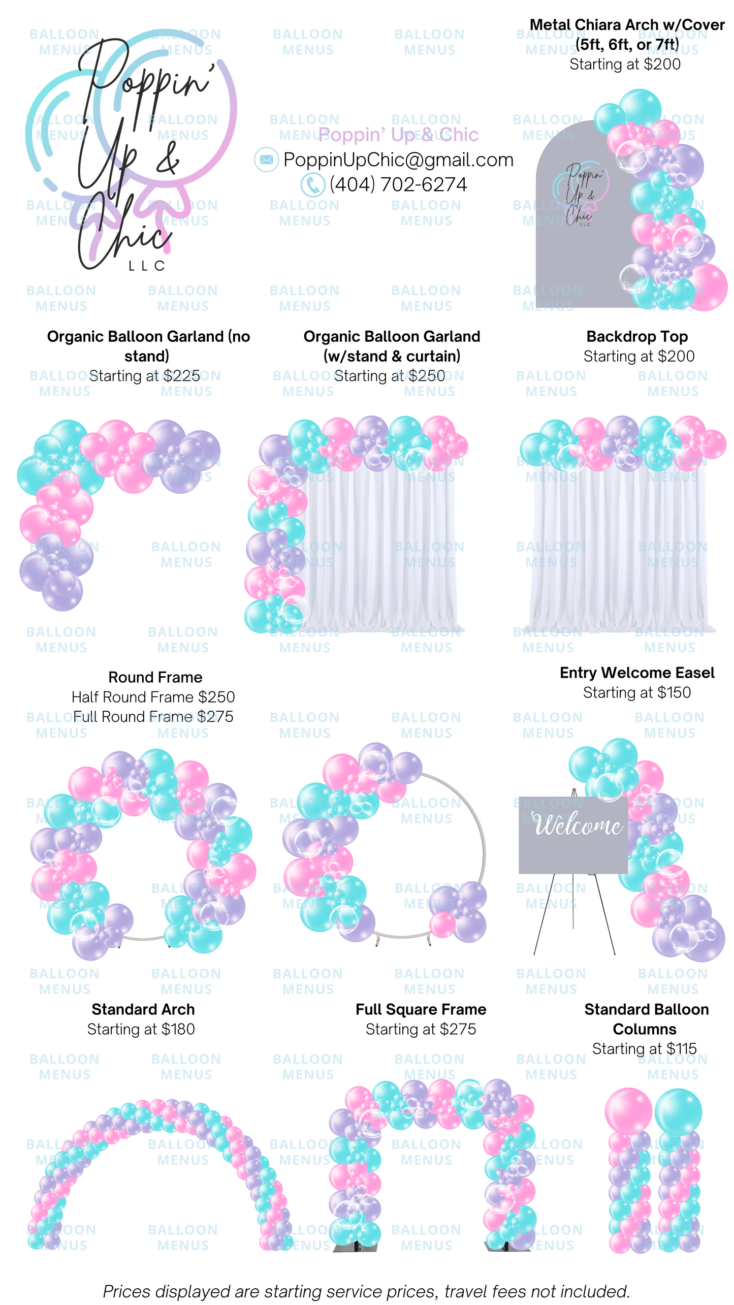 Poppin’ Up & Chic LLC- Client Balloon Menu