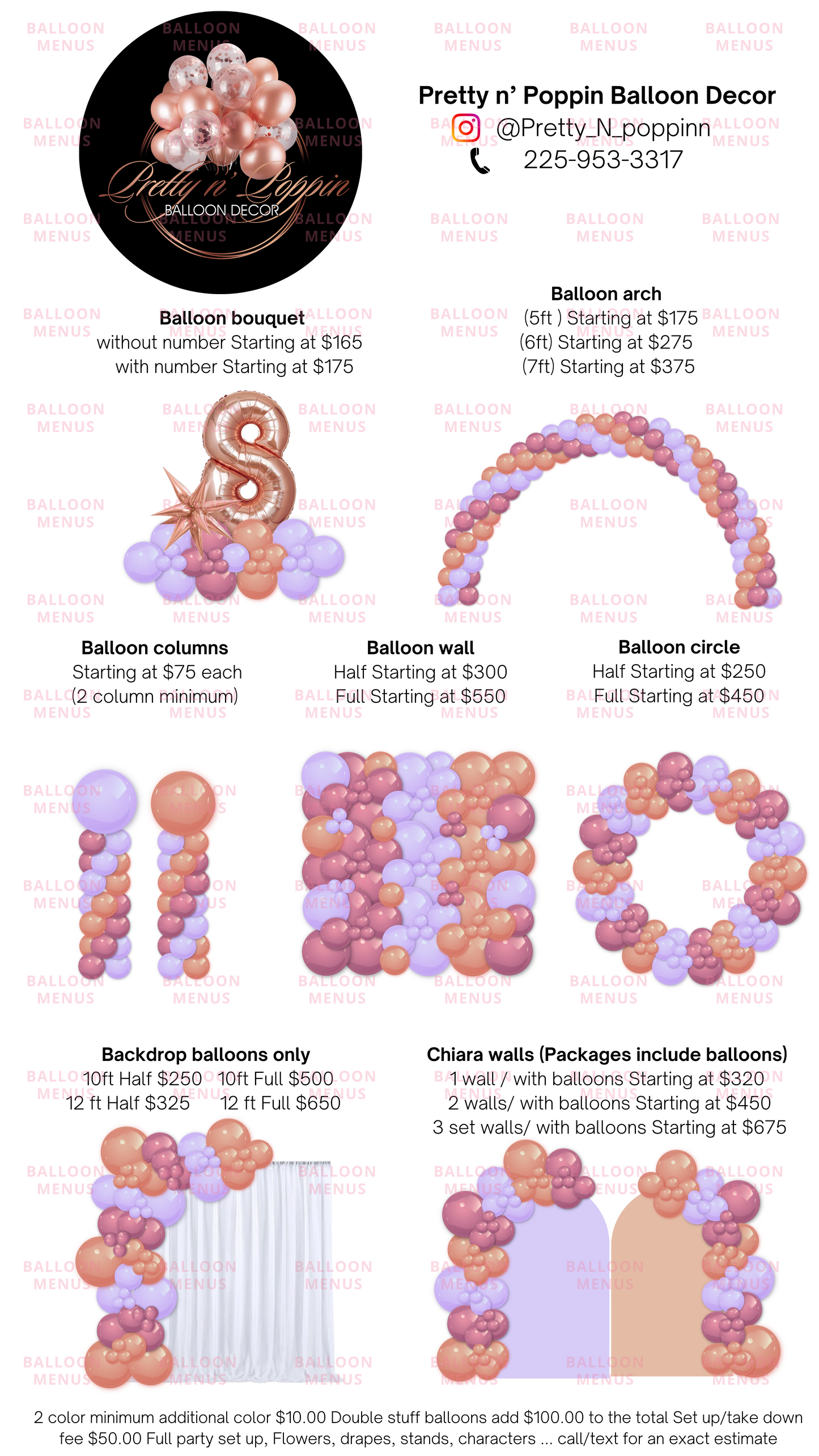 Pretty n’ Poppin Balloon Decor - Client Balloon Menu