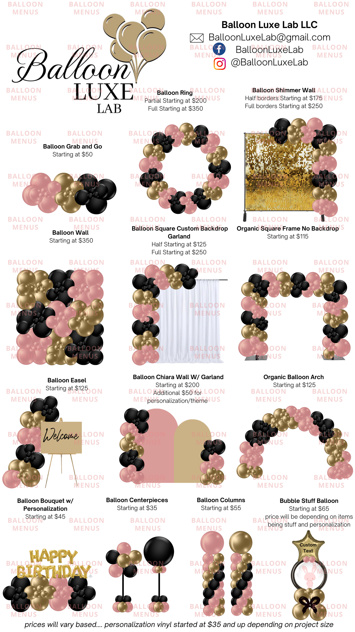 Balloon Luxe Lab - Client Balloon Menu