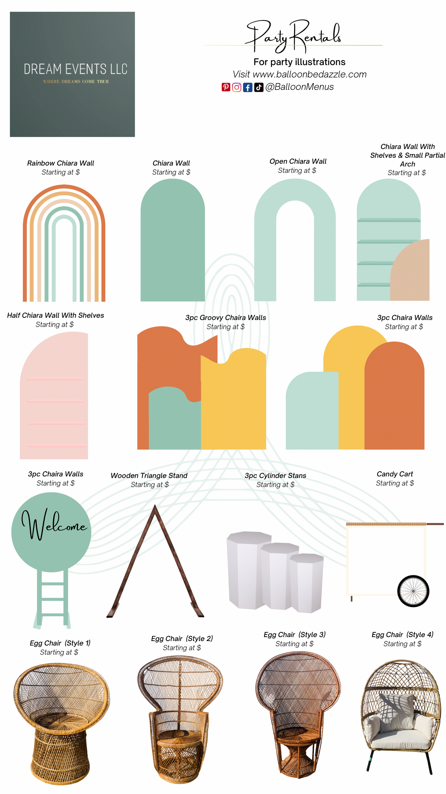 Dream Events LLC - Client Balloon Menu