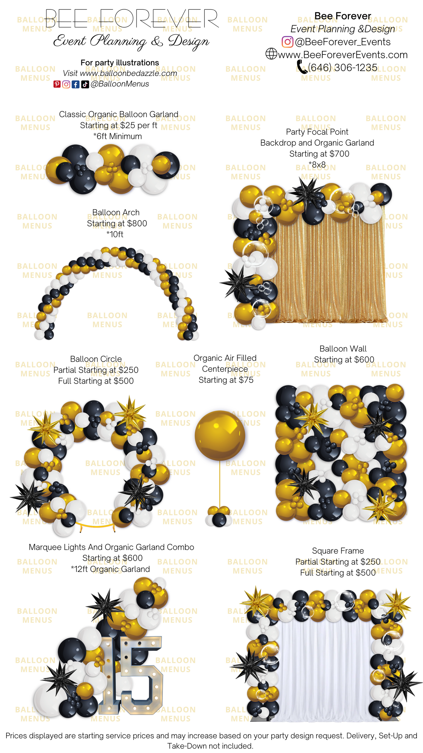 Bee Forever Event Planning and Design - Client Balloon Menu