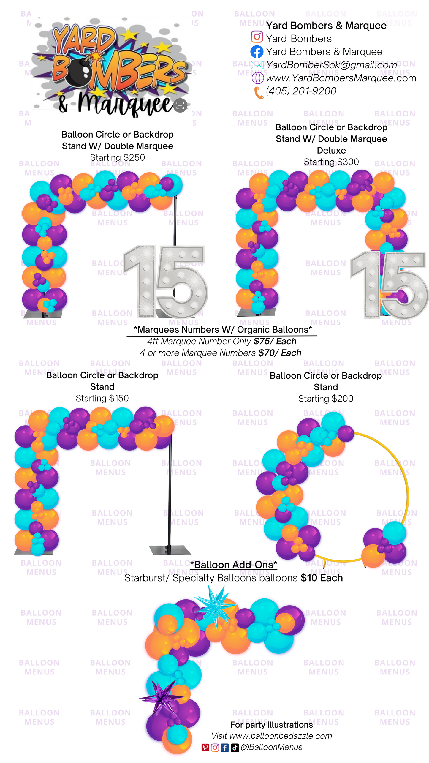 Yard Bombers & Marquee - Client Balloon Menu
