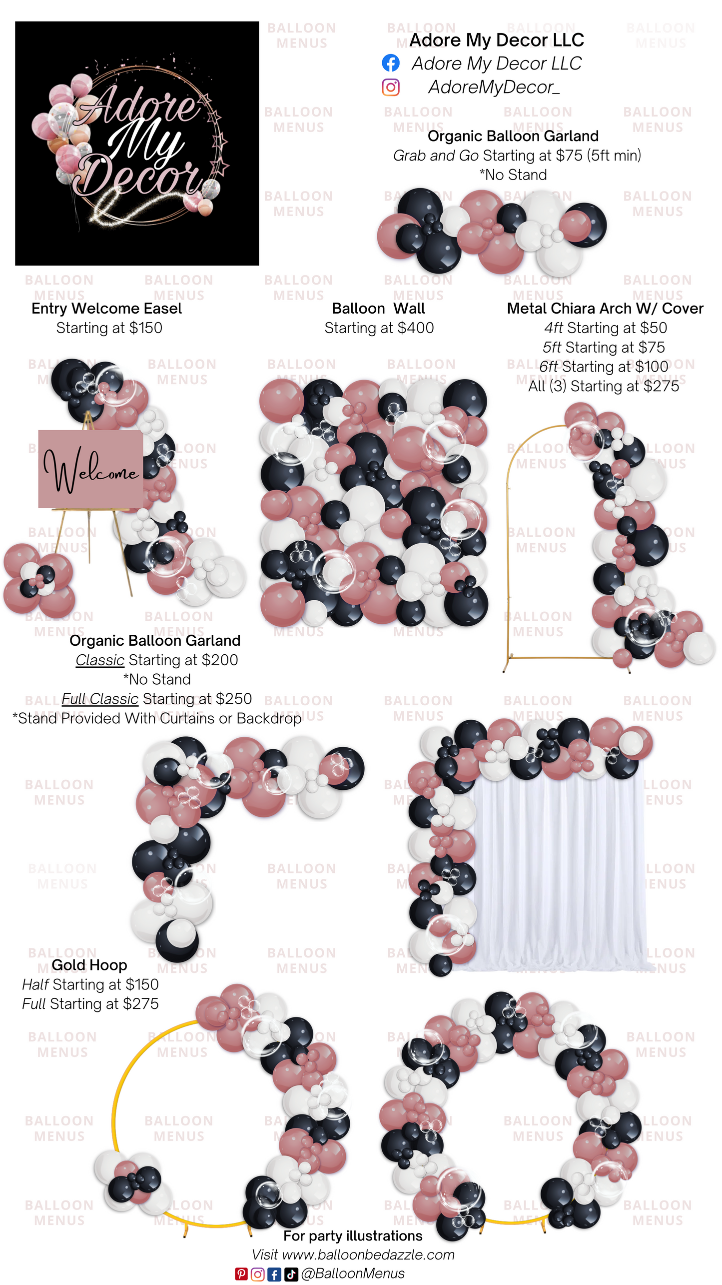 Adore My Decor LLC - Client Balloon Menu