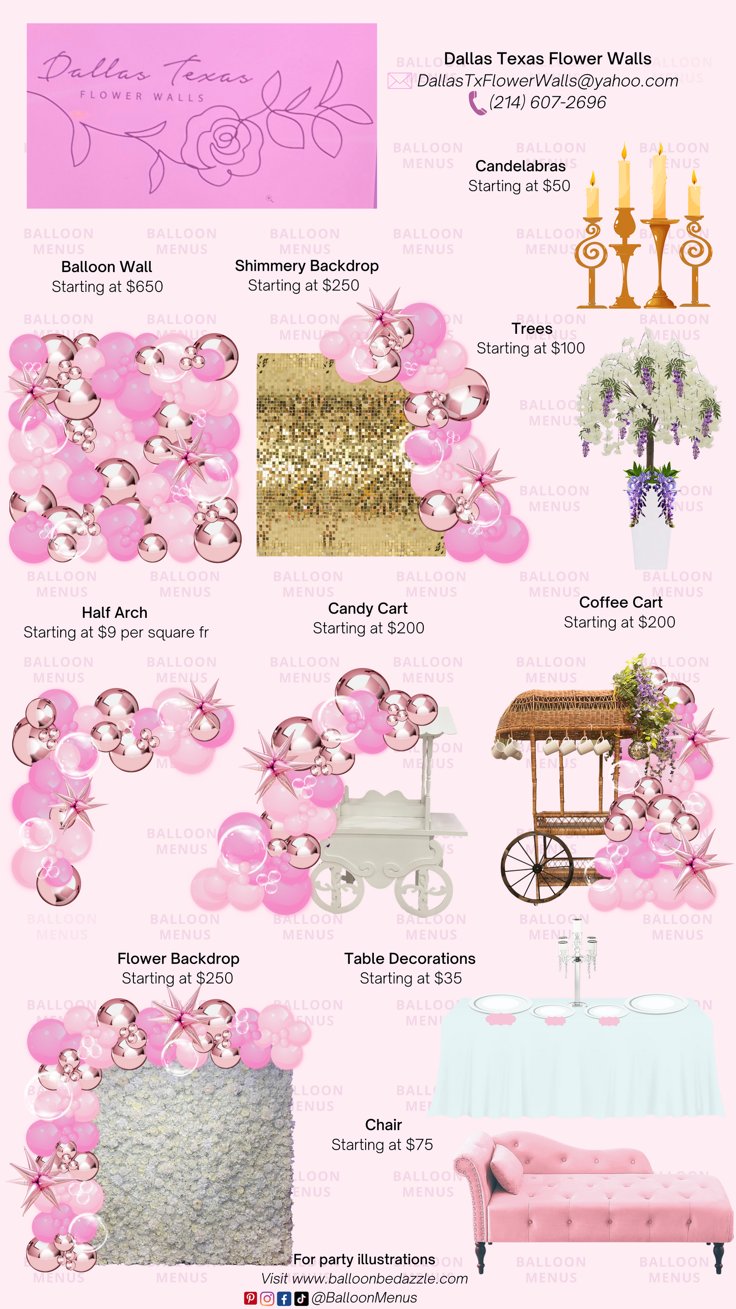 Dallas Texas Flower Walls - Client Balloon Menu