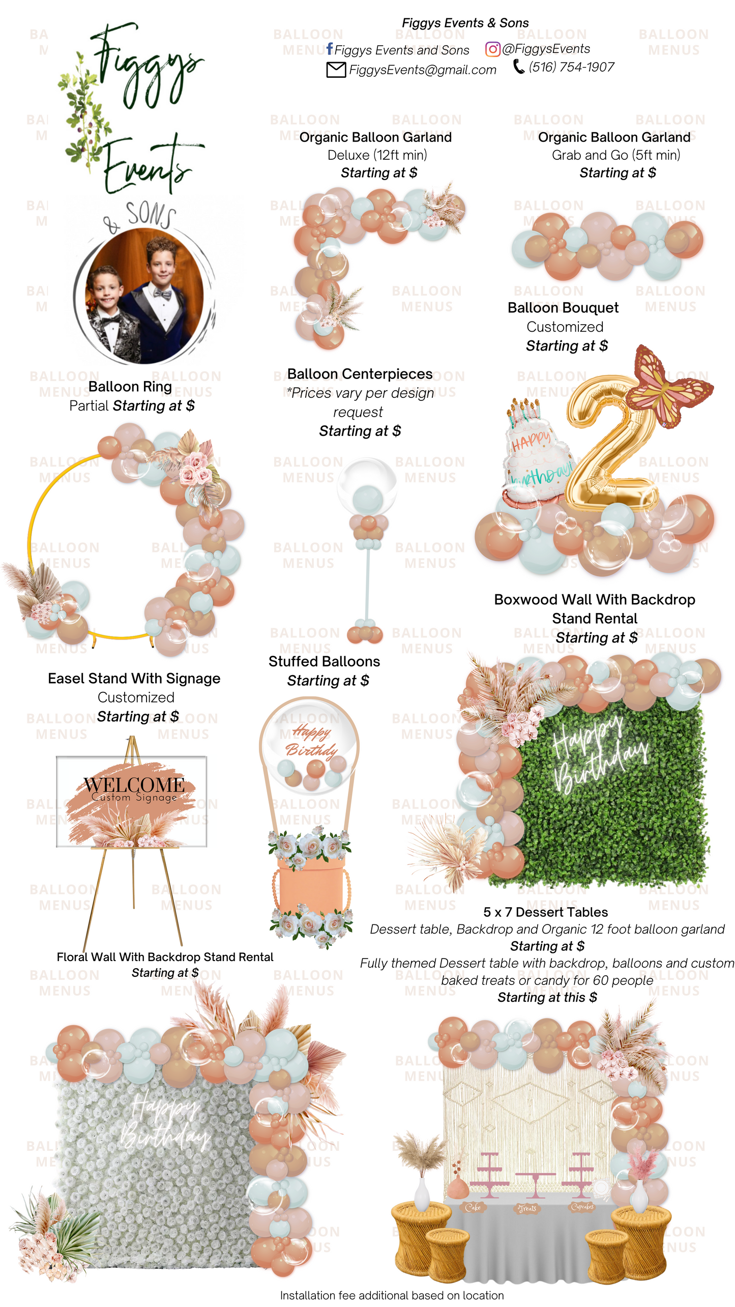 Figgys Events & Son - Client Balloon Menu