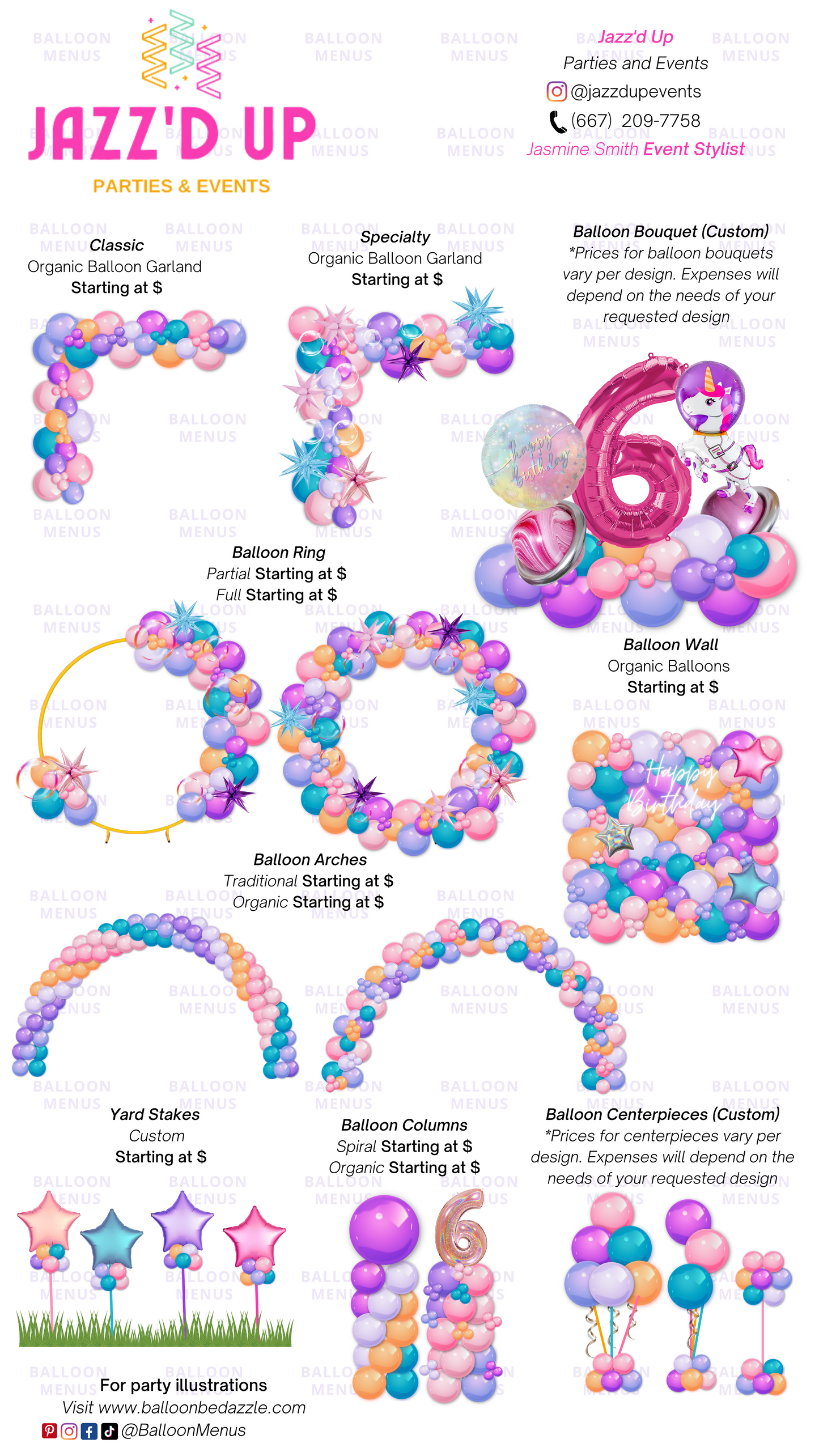 Jazz’d Up Party Events- Client Balloon Menu