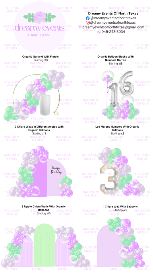 Dreamy Events Of North Texas  - Client Balloon Menu