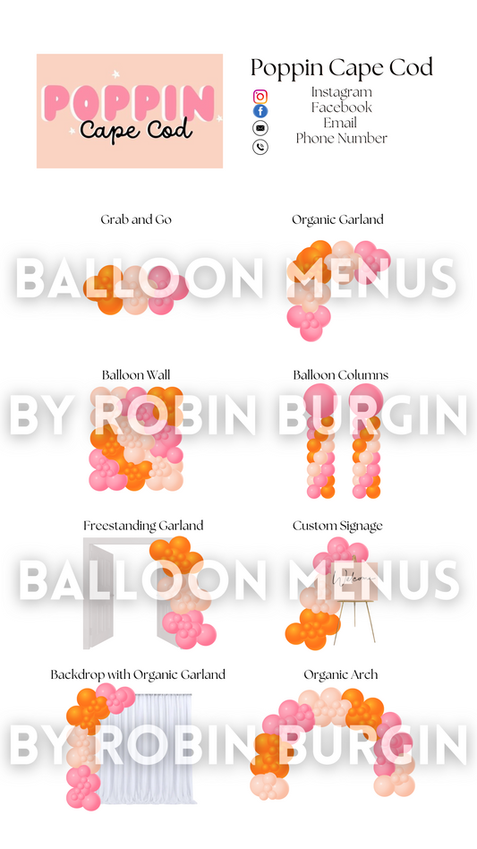 Custom Balloon Menu - Poppin Cape Cod (Small)