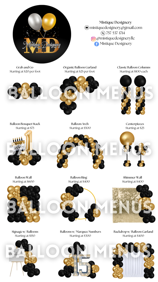 Custom Balloon Menu - Mistique Designery (Large)