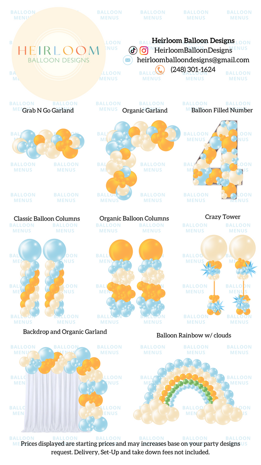 Heirloon Balloon Designs - Client Balloon Menu