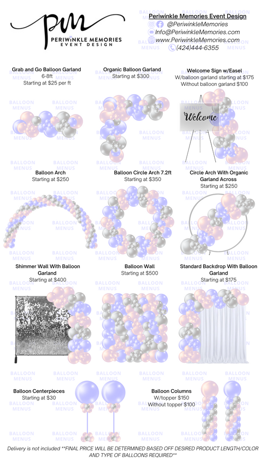 Periwinkle Memories Event Designs - Client Balloon Menu