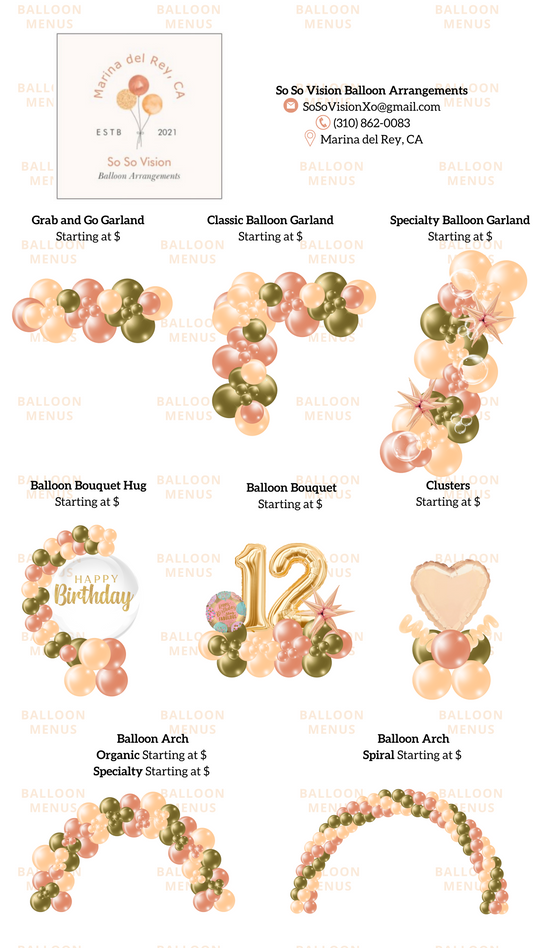 So So Vision Balloon Arrangements - Client Balloon Menu