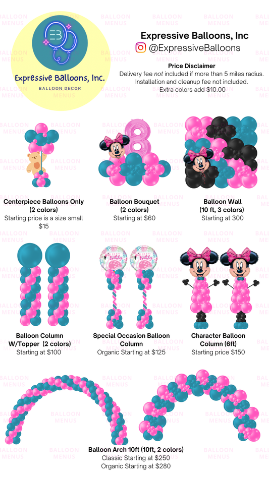 Expressive Balloons Inc - Client Balloon Menu