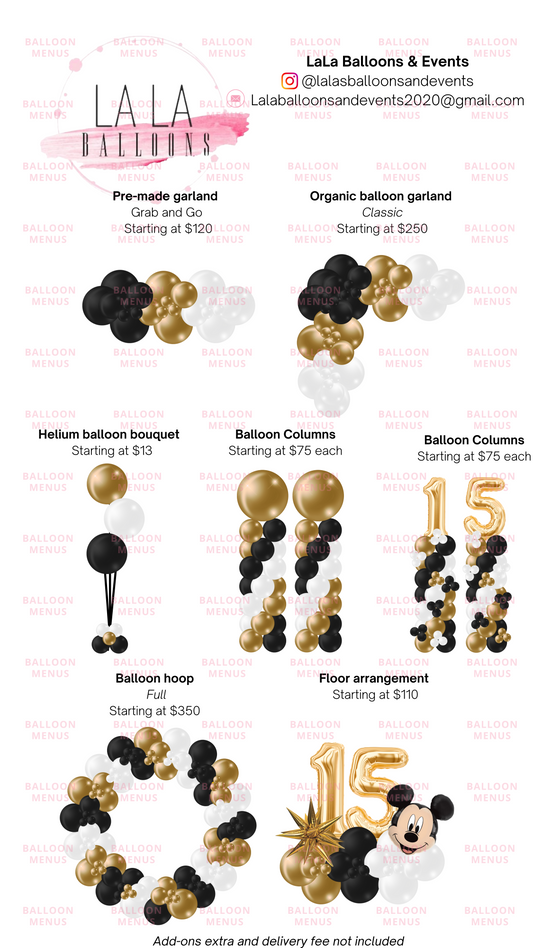 LaLa balloons - Client Balloon Menu