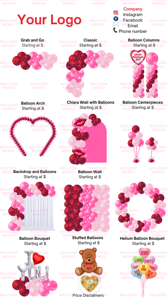Seasonal Premade Valentine’s Day Balloon Menu