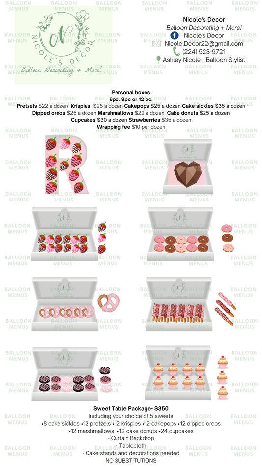 Nicole’s Decor- Client Dessert Menu