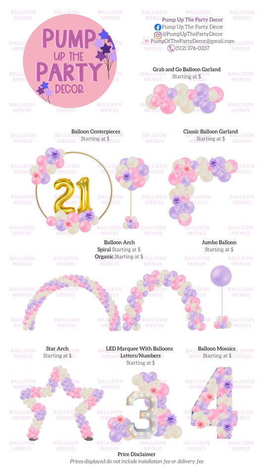 Pump Up The Party Decor - Client Balloon Menu