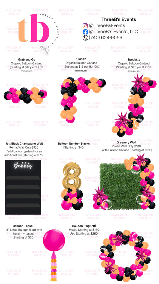 ThreeB’s Events- Client Balloon Menu
