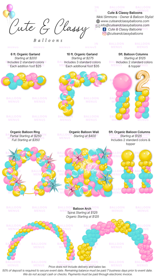 Cute and Classy Balloons  - Client Balloon Menu