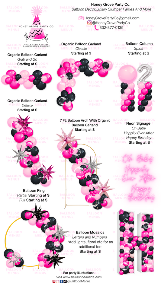 Honey Grove Party Co - Client Balloon Menu