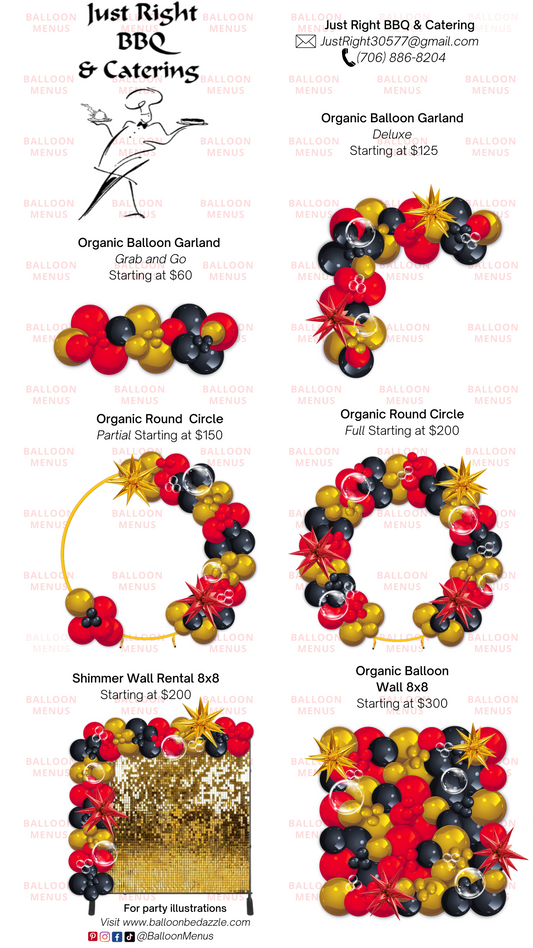 Just Right BBQ & Catering - Client Balloon Menu