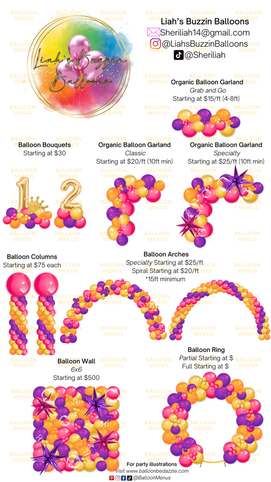 Liah’s Buzzin Balloons- Client Balloon Menu
