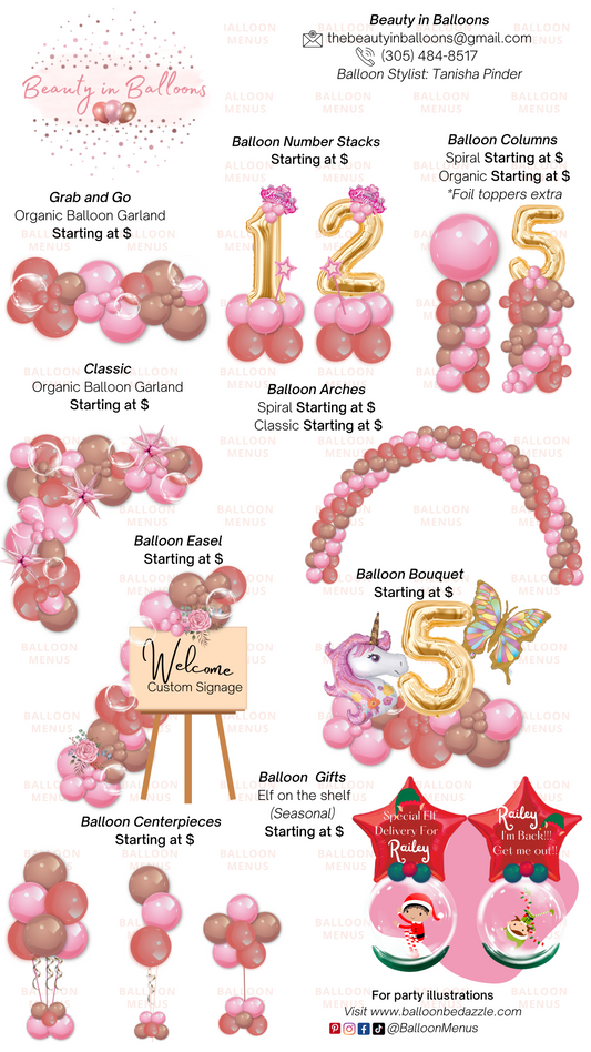 Beauty In Balloons - Client Balloon Menu