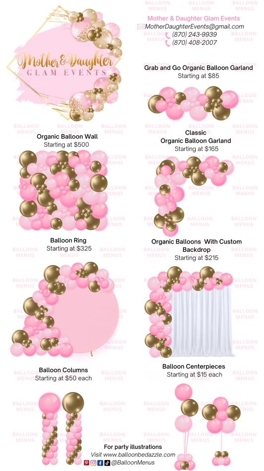 Mother Daughter Glam Events - Client Balloon Menu