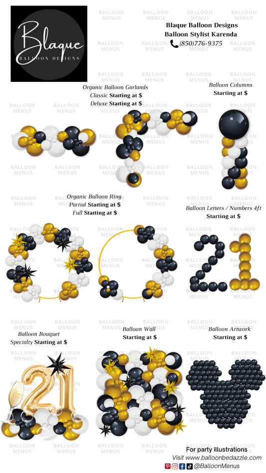 Blaque Balloon Designs  - Client Balloon Menu