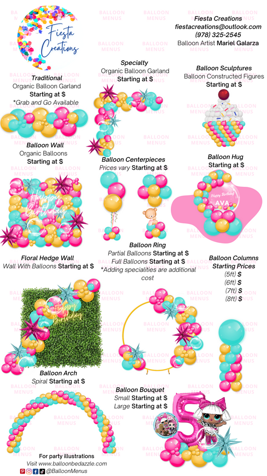 Fiesta Creations - Client Balloon Menu