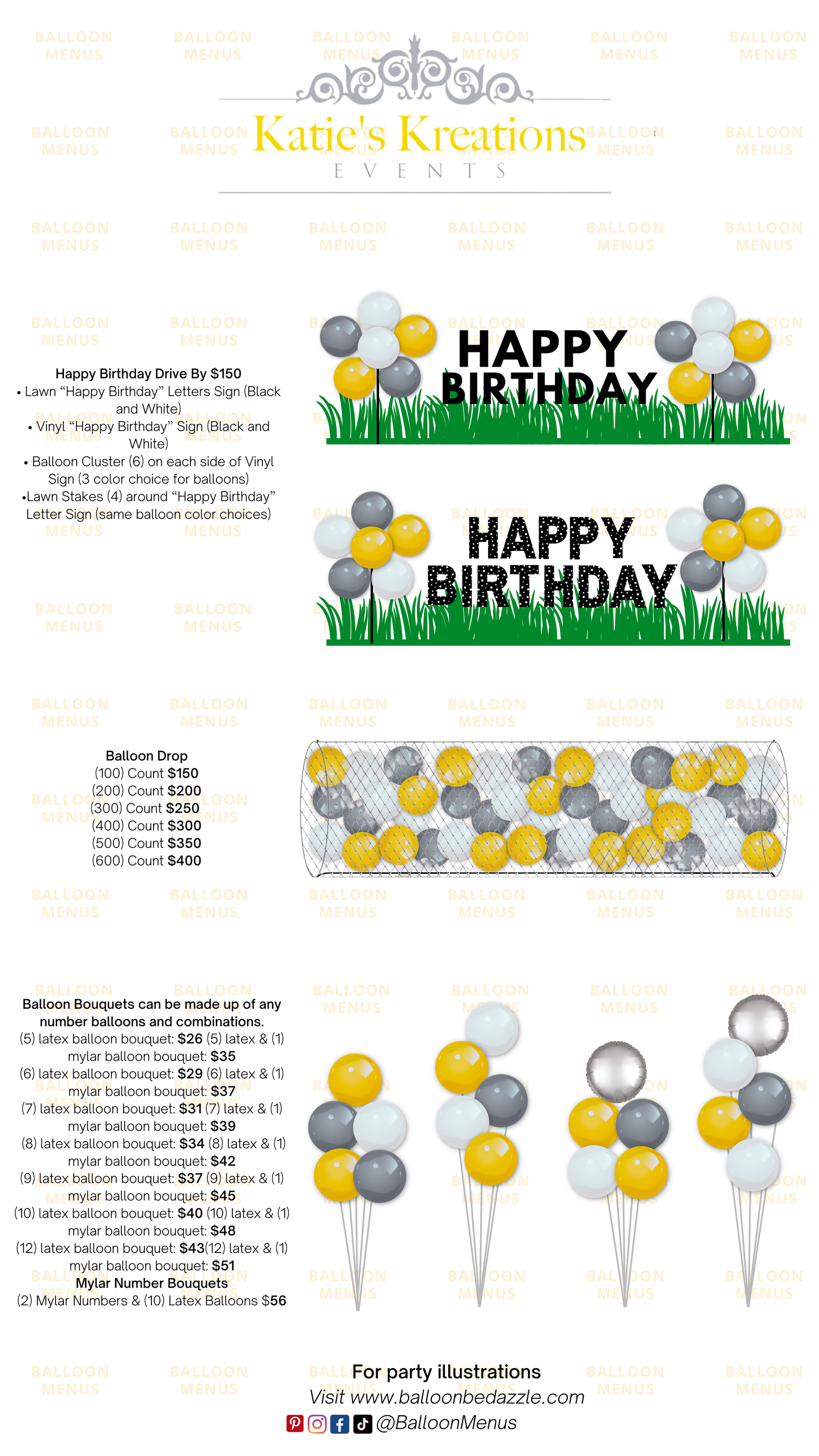 Katie’s Kreations Events- Client Balloon Menu