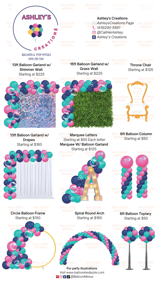 Ashley’s Creations- Client Balloon Menu
