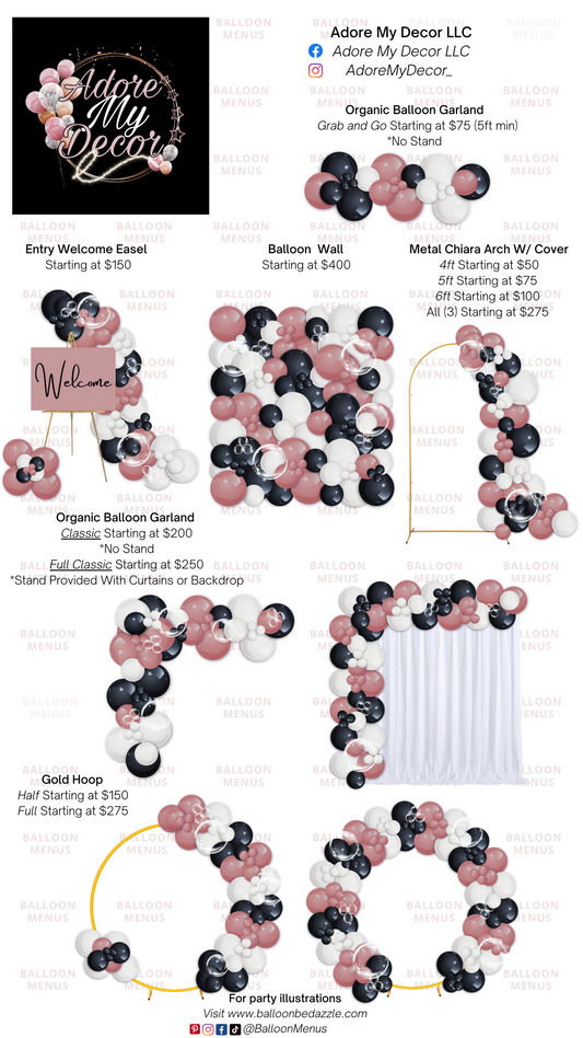 Adore My Decor LLC - Client Balloon Menu
