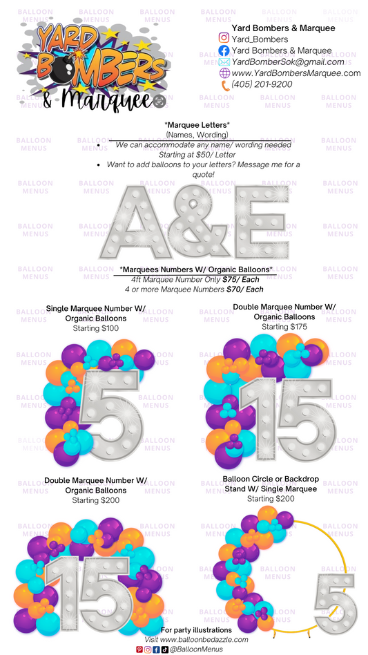 Yard Bombers & Marquee - Client Balloon Menu