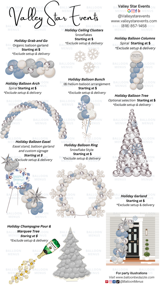 Valley Star Events - Client Balloon Menu
