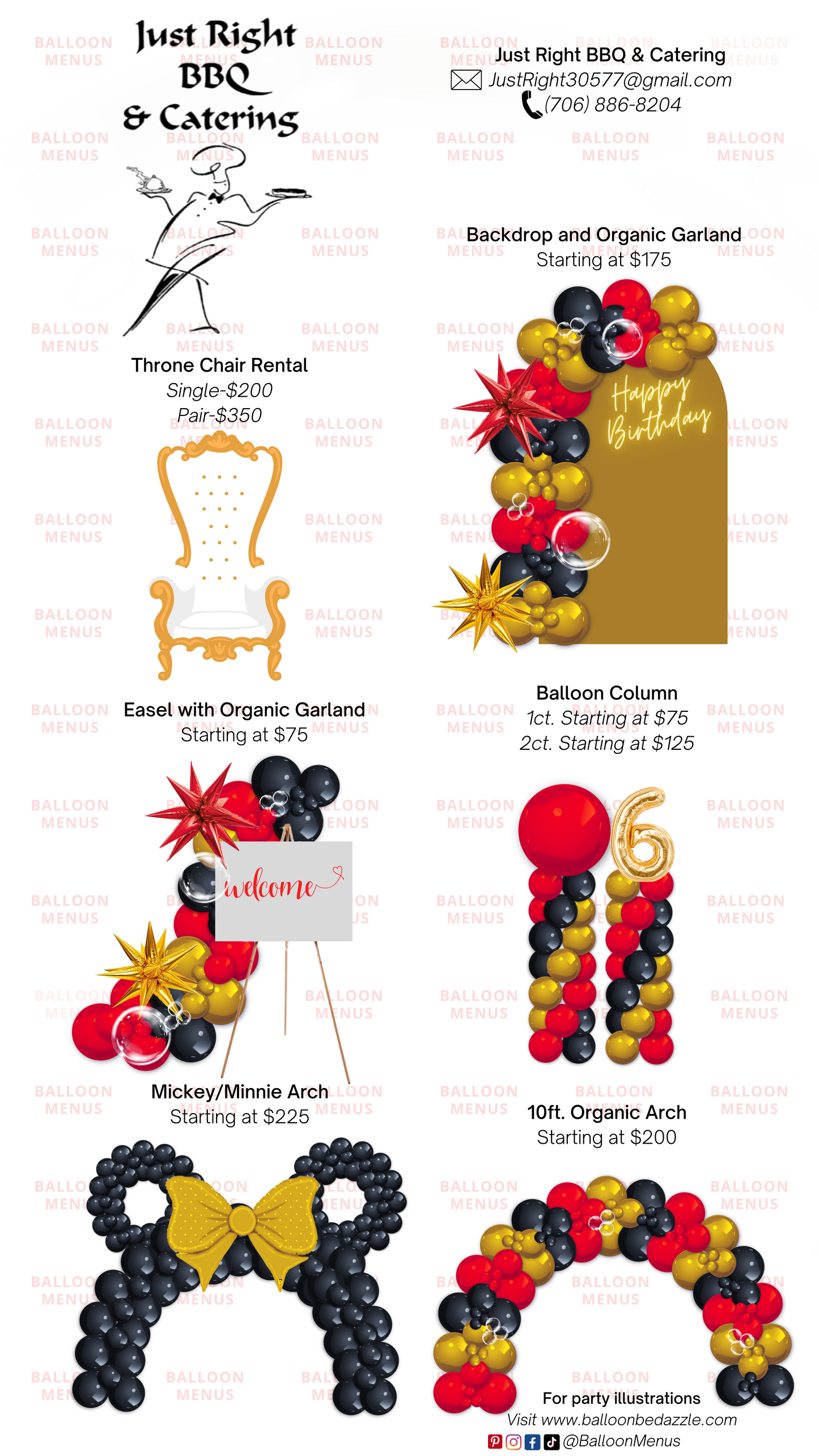 Just Right BBQ & Catering - Client Balloon Menu