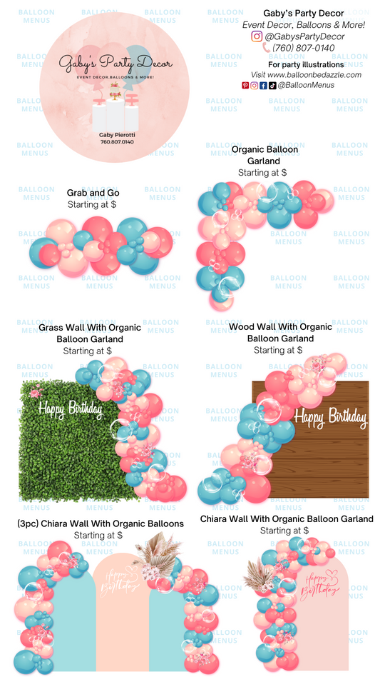 Gaby’s Party Decor - Client Balloon Menu