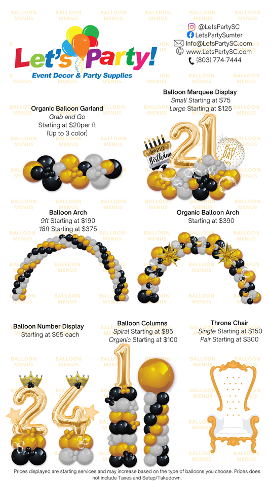 Let’s Party Event Decor & Party Supplies - Client Balloon Menu
