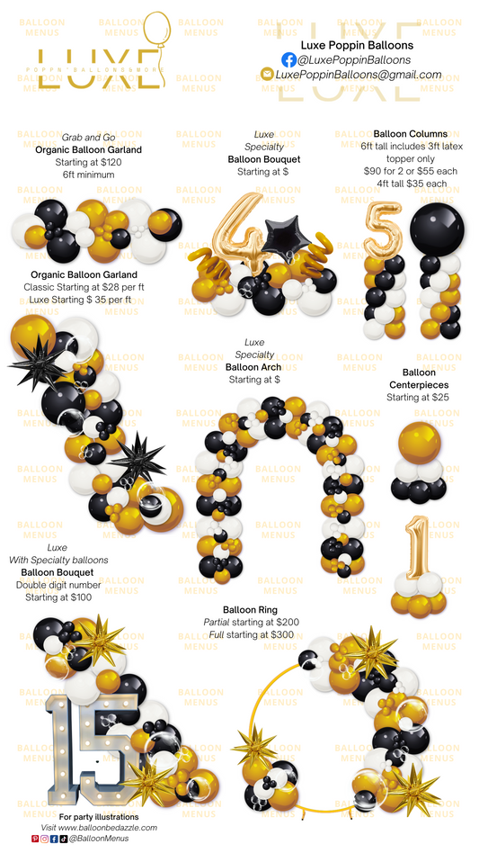 Luxe Poppin Balloons - Client Balloon Menu