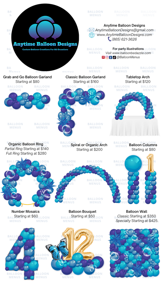 Anytime Balloon Designs- Client Balloon Menu