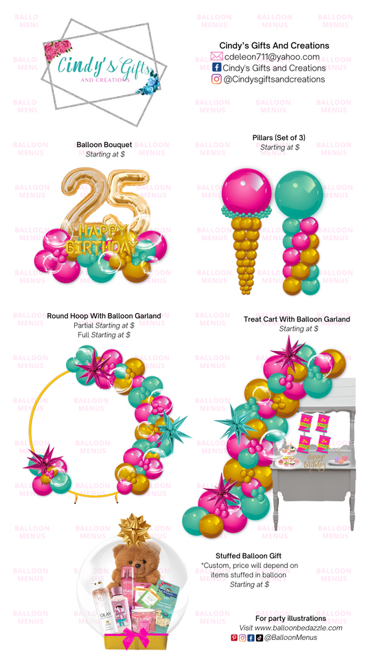 Cindy’s Gifts And Creations- Client Balloon Menu