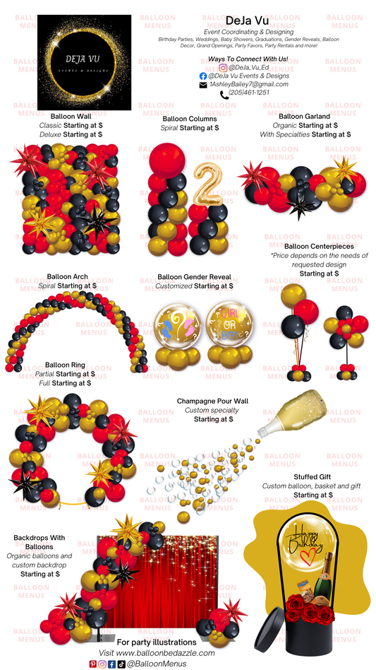 Deja Vu Events - Client Balloon Menu