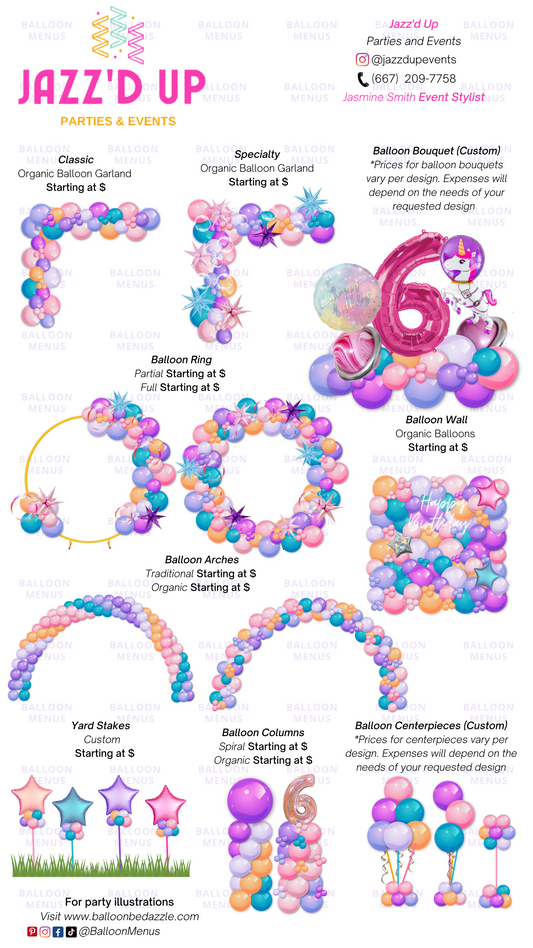 Jazz’d Up Party Events- Client Balloon Menu